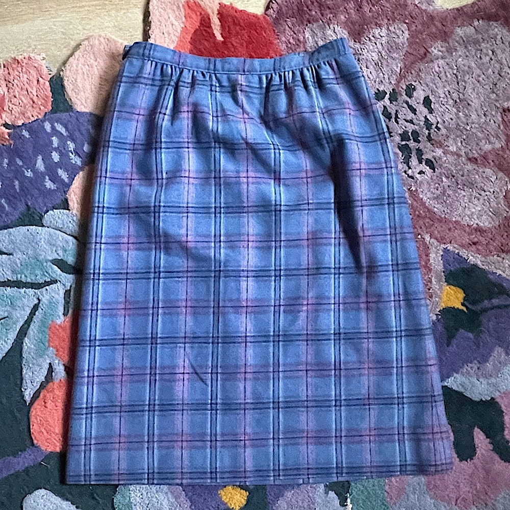 Vintage Pendleton Wool Plaid Tartan Skirt Periwinkle Cornflower Lavender size 14